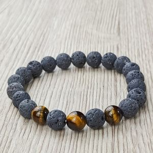 Tigers Eye 8mm Lava Bead Stretchy Bracelet